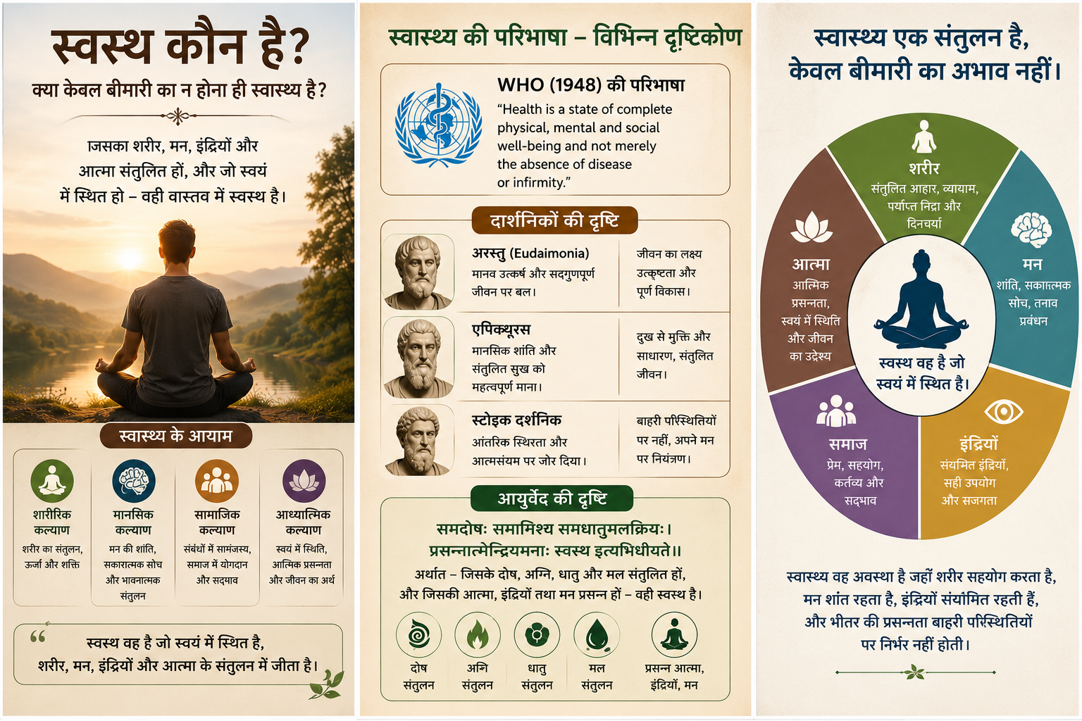 Ayurvedic definition of health — the Sushruta Samhita verse on what it means to be truly healthy, comparing WHO and Ayurvedic perspectives.