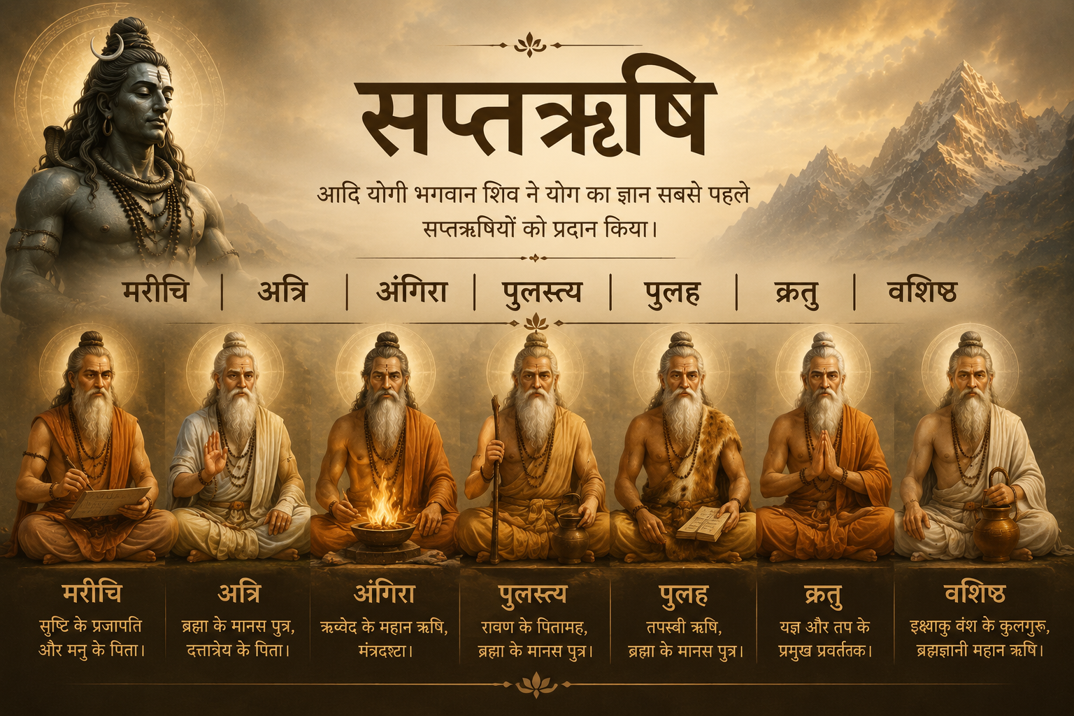 The Seven Sages (Saptarishis) receiving the yogic transmission.